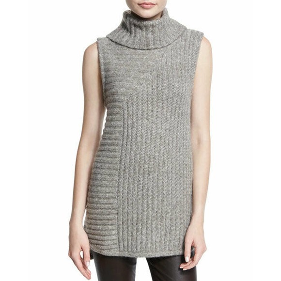 Theory Beylor T Caresse Mohair Turtleneck Sweater Top Knit Vest Gray P XS - Picture 1 of 6
